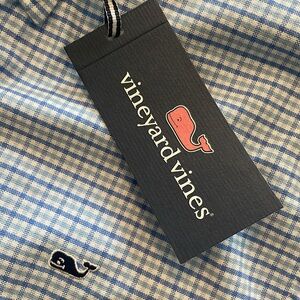Vineyard Vines Newtown Tattersall L/S Whale Shirt 100% Cotton in Jake Blue NWT!